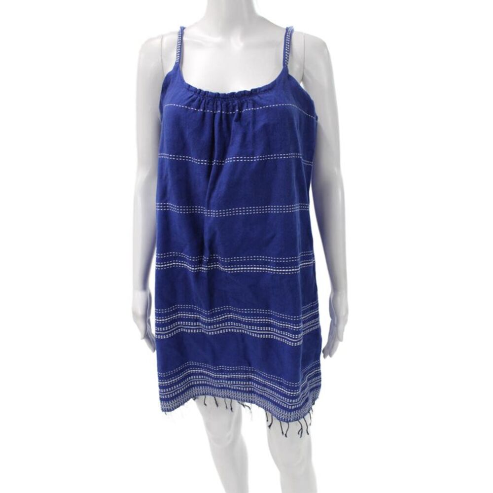 Lem Lem Women Sundress Blue Striped Cotton Scoop Neck Sleeveless Size S